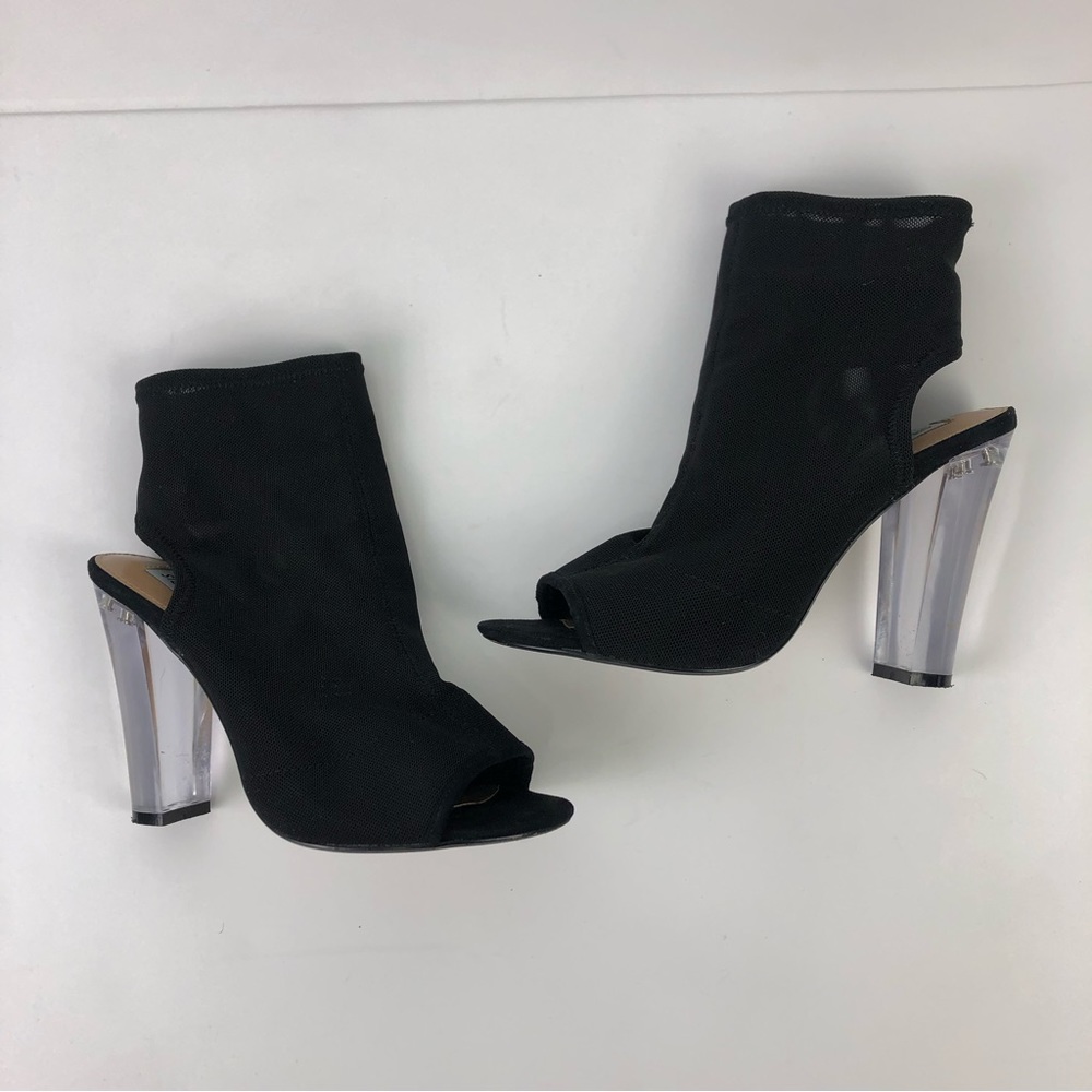 Steve Madden Viola Black Mesh Open Toe Heels Clear Heels Size 7.5M